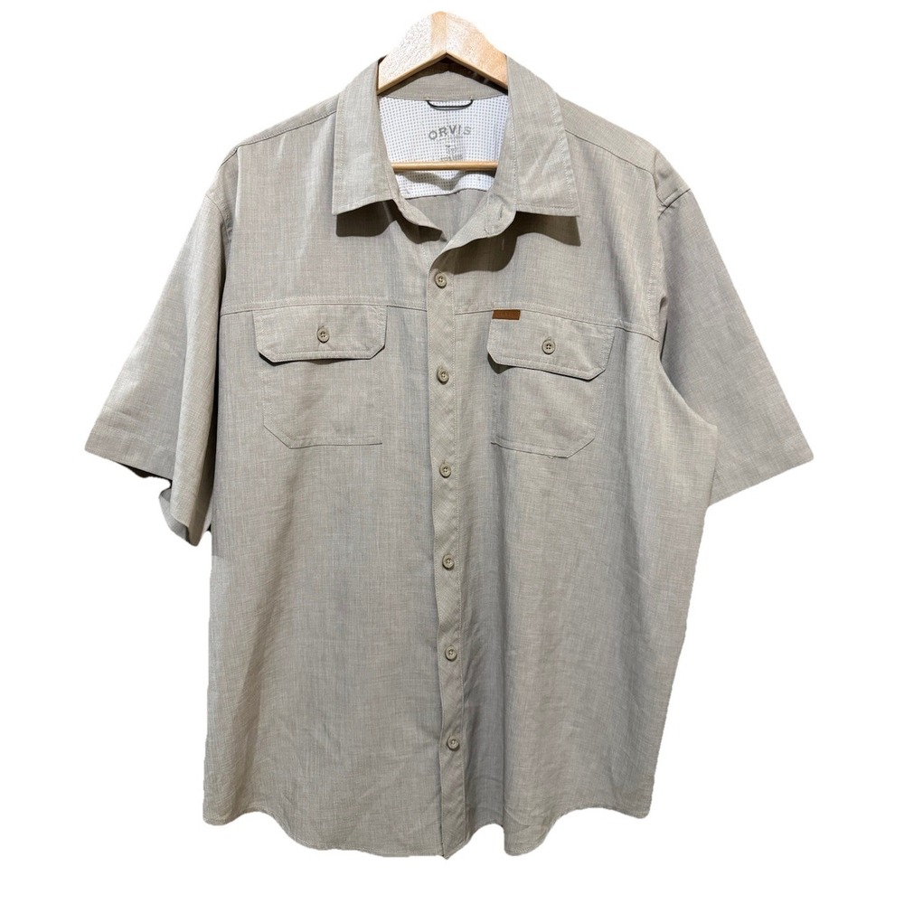Orvis Short Sleeve Tech‎ Shirt Mens XXL Beige Pockets Mesh Performance NWOT